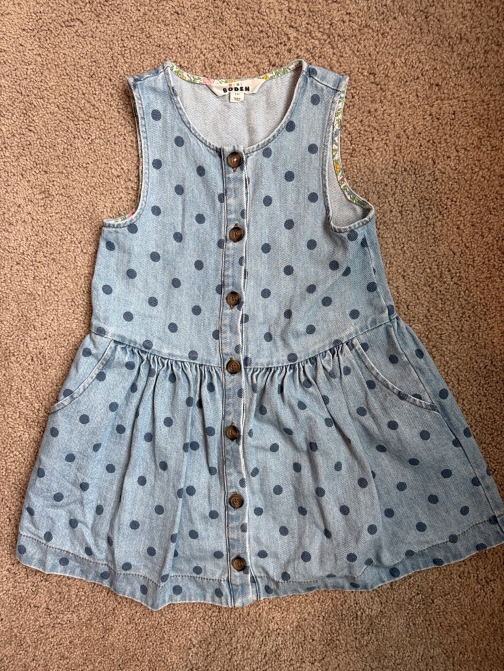 Boden Light Blue Polka Dot Denim Button-Front Dress